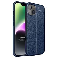 Microsonic Apple iPhone 14 Deri Dokulu Silikon Lacivert Cep Telefonu Kılıfı