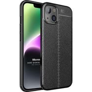 Microsonic Apple iPhone 14 Deri Dokulu Silikon Siyah Cep Telefonu Kılıfı
