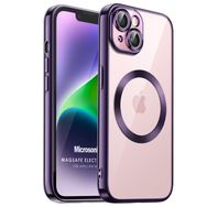 Microsonic Apple iPhone 14 Mag Safe Luxury Electroplate Mor Cep Telefonu Kılıfı