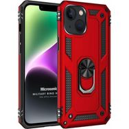 Microsonic Apple iPhone 14 Military Ring Holder Kırmızı Cep Telefonu Kılıfı