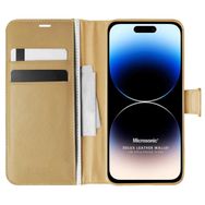 Microsonic Apple iPhone 14 Pro Delux Leather Wallet Gold Cep Telefonu Kılıfı