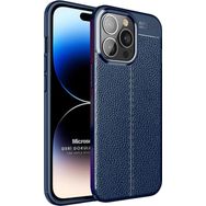 Microsonic Apple iPhone 14 Pro Deri Dokulu Silikon Lacivert Cep Telefonu Kılıfı