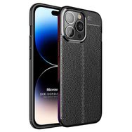 Microsonic Apple iPhone 14 Pro Deri Dokulu Silikon Siyah Cep Telefonu Kılıfı