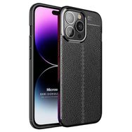 Microsonic Apple iPhone 14 Pro Max Deri Dokulu Silikon Siyah Cep Telefonu Kılıfı