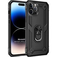 Microsonic Apple iPhone 14 Pro Max Military Ring Holder Siyah Cep Telefonu Kılıfı