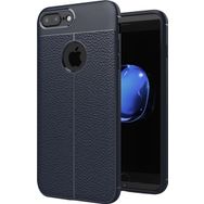 Microsonic Apple iPhone 8 Plus Deri Dokulu Lacivert Silikon Kılıf