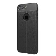 Microsonic Apple iPhone 8 Plus Suni Deri Dokulu Silikon Siyah Kılıf