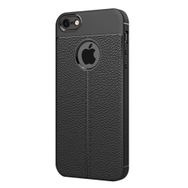 Microsonic Apple iPhone SE Suni Deri Dokulu Silikon Siyah Kılıf