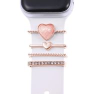 Microsonic Apple Watch 6 40 mm için Süsü Charm İnci Kalp Rose Gold Kordon