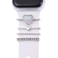 Microsonic Apple Watch 6 44 mm Charm İnci Kalp Gümüş Kordon Süsü
