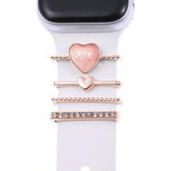 Microsonic Apple Watch 7 45 mm için Süsü Charm İnci Kalp Rose Gold Kordon