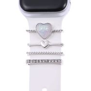 Microsonic Apple Watch 7 Süsü Charm İnci Kalp Gümüş 41 mm Kordon