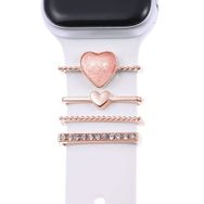 Microsonic Apple Watch 8 45 mm için Süsü Charm İnci Kalp Rose Gold Kordon