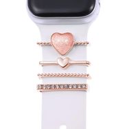 Microsonic Apple Watch 9 Süsü Charm İnci Kalp Rose Gold 41 mm Kordon