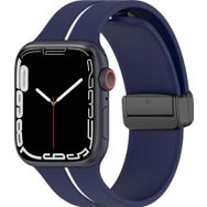 Microsonic Apple Watch Series 7 45 mm Lacivert Beyaz Ribbon Line Kordon