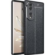 Microsonic Honor 70 Deri Dokulu Silikon Siyah Cep Telefon Kılıfı
