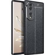 Microsonic Honor 70 Deri Dokulu Silikon Siyah Cep Telefon Kılıfı