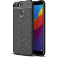 Microsonic Huawei Y7 2018 Deri Dokulu Silikon Siyah Kılıf