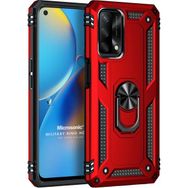 Microsonic Oppo A74 4G Military Ring Holder Kırmızı Cep Telefonu Kılıfı