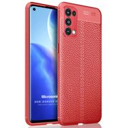 Microsonic Oppo Reno 5 Pro 5G Deri Dokulu Silikon Kırmızı Cep Telefonu Kılıfı