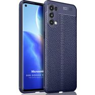 Microsonic Oppo Reno 5 Pro 5G Deri Dokulu Silikon Lacivert Cep Telefonu Kılıfı