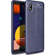 Microsonic Samsung Galaxy A01 Core Deri Dokulu Silikon Lacivert Cep Telefonu Kılıfı