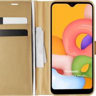 Microsonic Samsung Galaxy A01 Delux Leather Wallet Gold Cep Telefonu Kılıf