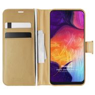 Microsonic Samsung Galaxy A50 Delux Leather Wallet Gold Kılıf