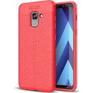 Microsonic Samsung Galaxy A8 2018 Deri Dokulu Silikon Kırmızı Kılıf