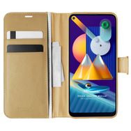 Microsonic Samsung Galaxy M11 Delux Leather Wallet Gold Cep Telefonu Kılıfı