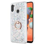 Microsonic Samsung Galaxy M11 Glitter Liquid Holder Gümüş Cep Telefonu Kılıfı
