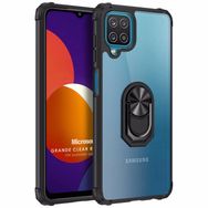 Microsonic Samsung Galaxy M12 Grande Clear Ring Holder Siyah Kılıf