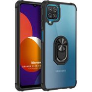 Microsonic Samsung Galaxy M12 Grande Clear Ring Holder Siyah Kılıf