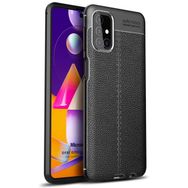 Microsonic Samsung Galaxy M51 Siyah Deri Dokulu Silikon Cep Telefon Kılıfı
