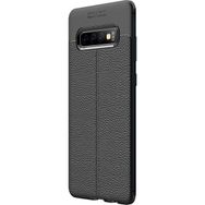 Microsonic Samsung Galaxy S10 Plus Deri Dokulu Siyah Silikon Kılıf