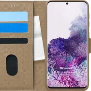 Microsonic Samsung Galaxy S20 Plus Fabric Book Wallet Gold Cep Telefonu Kılıfı