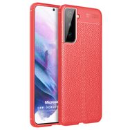 Microsonic Samsung Galaxy S21 Deri Dokulu Silikon Kırmızı Cep Telefonu Kılıfı