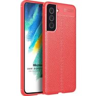 Microsonic Samsung Galaxy S21 FE Deri Dokulu Silikon Kırmızı Cep Telefonu Kılıfı