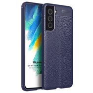 Microsonic Samsung Galaxy S21 FE Deri Dokulu Silikon Lacivert Cep Telefonu Kılıfı
