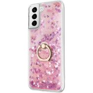 Microsonic Samsung Galaxy S21 FE Glitter Liquid Holder Pembe Cep Telefonu Kılıfı