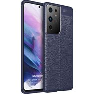 Microsonic Samsung Galaxy S21 Ultra Deri Dokulu Silikon Lacivert Cep Telefonu Kılıfı