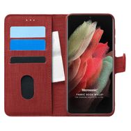 Microsonic Samsung Galaxy S21 Ultra Fabric Book Wallet Kırmızı Cep Telefonu Kılıfı