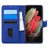Microsonic Samsung Galaxy S21 Ultra Fabric Book Wallet Lacivert Cep Telefonu Kılıfı
