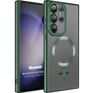 Microsonic Samsung Galaxy S23 Ultra MagSafe Luxury Electroplate Koyu Yeşil Cep Telefonu Kılıfı