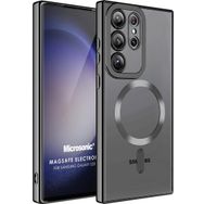 Microsonic Samsung Galaxy S23 Ultra MagSafe Luxury Electroplate Siyah Cep Telefonu Kılıfı