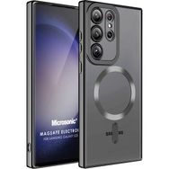 Microsonic Samsung Galaxy S23 Ultra MagSafe Luxury Electroplate Siyah Cep Telefonu Kılıfı