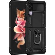 Microsonic Samsung Galaxy Z Flip 3 Military Ring Holder Siyah Cep Telefonu Kılıfı