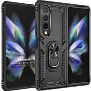 Microsonic Samsung Galaxy Z Fold 4 Military Ring Holder Siyah Cep Telefonu Kılıfı