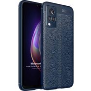 Microsonic Vivo V21 Deri Dokulu Silikon Lacivert Cep Telefonu Kılıfı