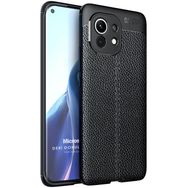 Microsonic Xiaomi Mi 11 Deri Dokulu Silikon Siyah Kılıf